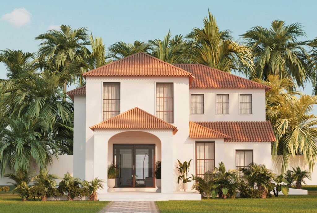 Freshly painted two-story home exterior with warm tones – Precision Painters Tampa